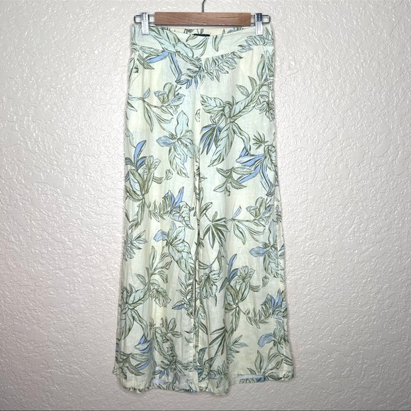 🩷Tahari Womens 100% linen flare pants coastal floral print Small beige color - Picture 6 of 6